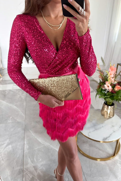 The Liora — Obsidian Sequin Fringe Dress