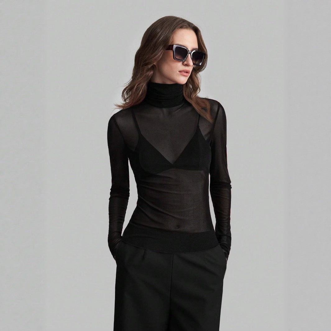 The Elara Mesh — Noir Transparent Turtleneck