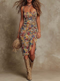 Aura™ | Robe Midi avec Design Froncé à Fleurs Bohème