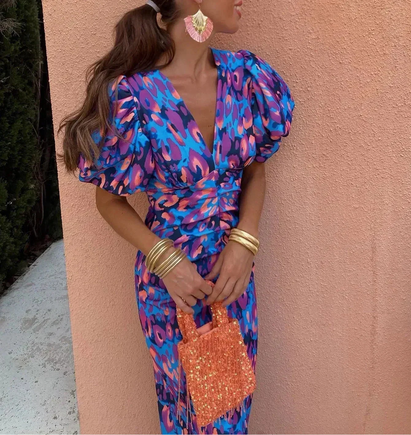 Noor™ - Robe Midi à Manches Bouffantes