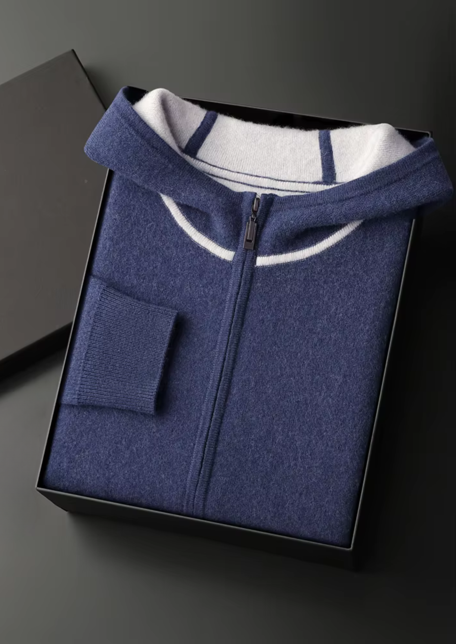 Sweat à capuche zippé en cachemire premium bicolore