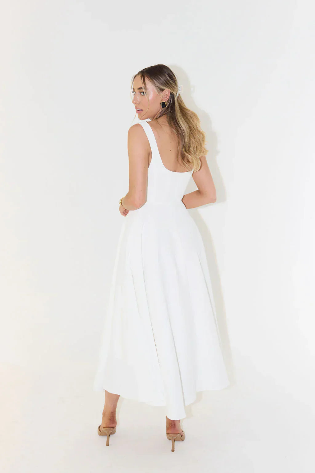 The Elara Midi — Noir Square Neck Dress