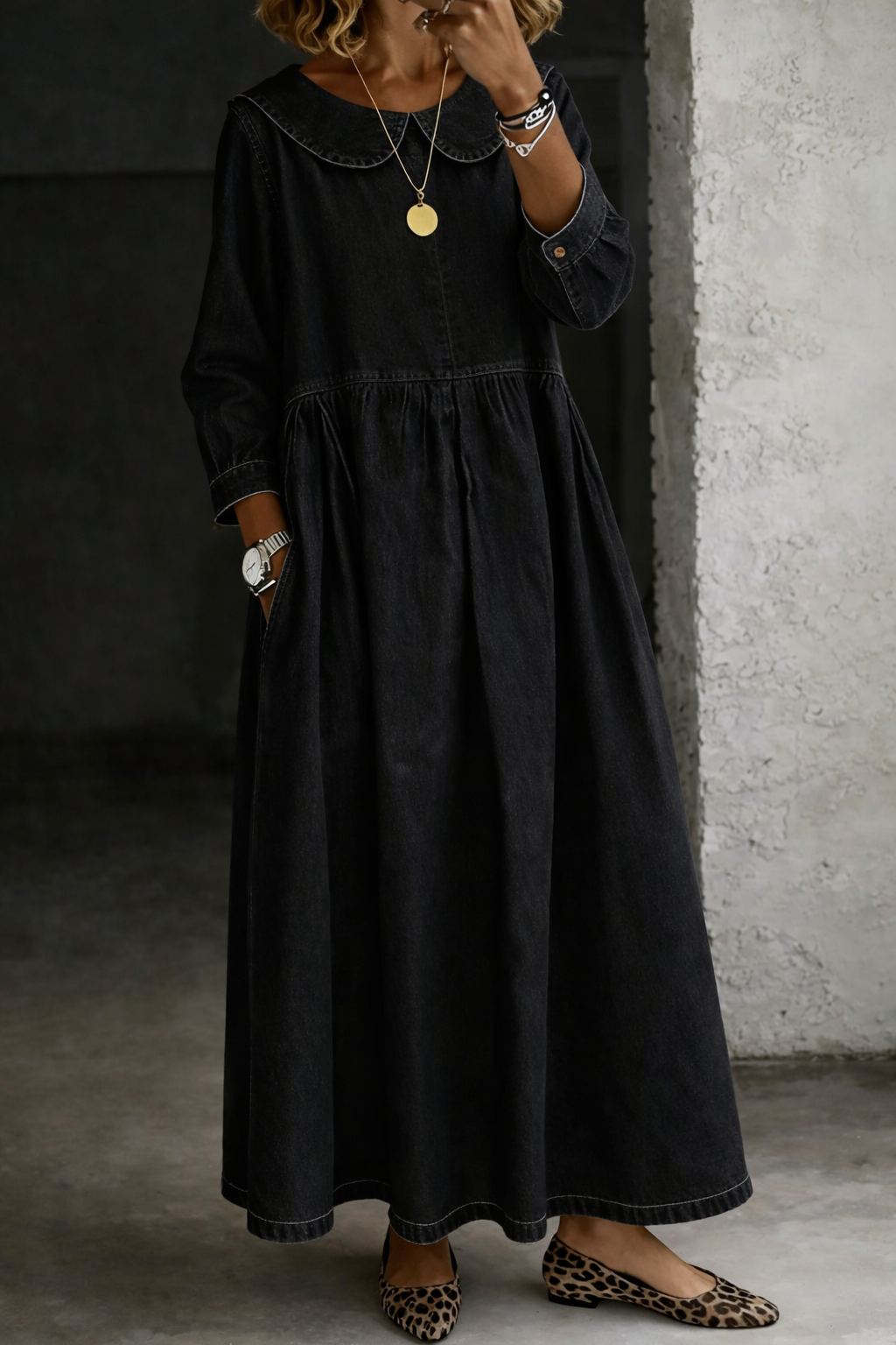 Clara | Robe en jean avec col Claudine