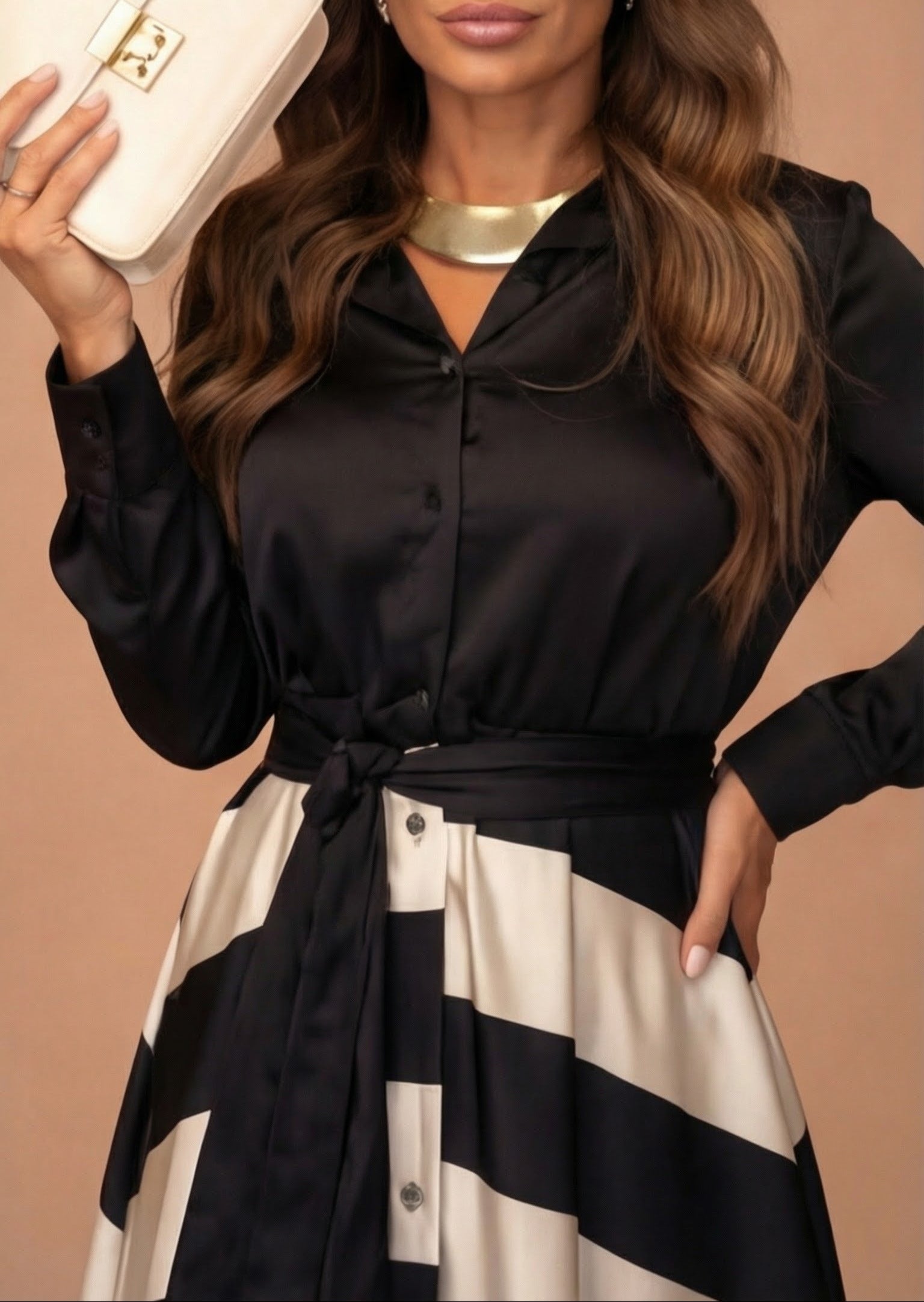 Mila™ - Robe longue rayée à bordure en dentelle