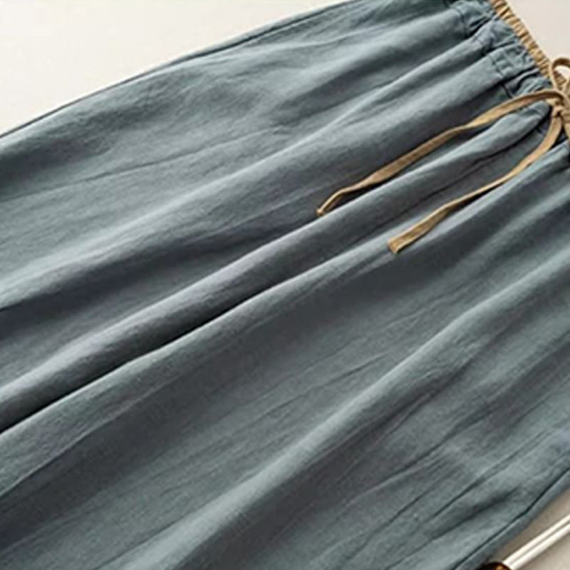 Pantalon Femme Bouddha Pierres Décontracté Uni en Coton et Lin à Cordon avec Poches