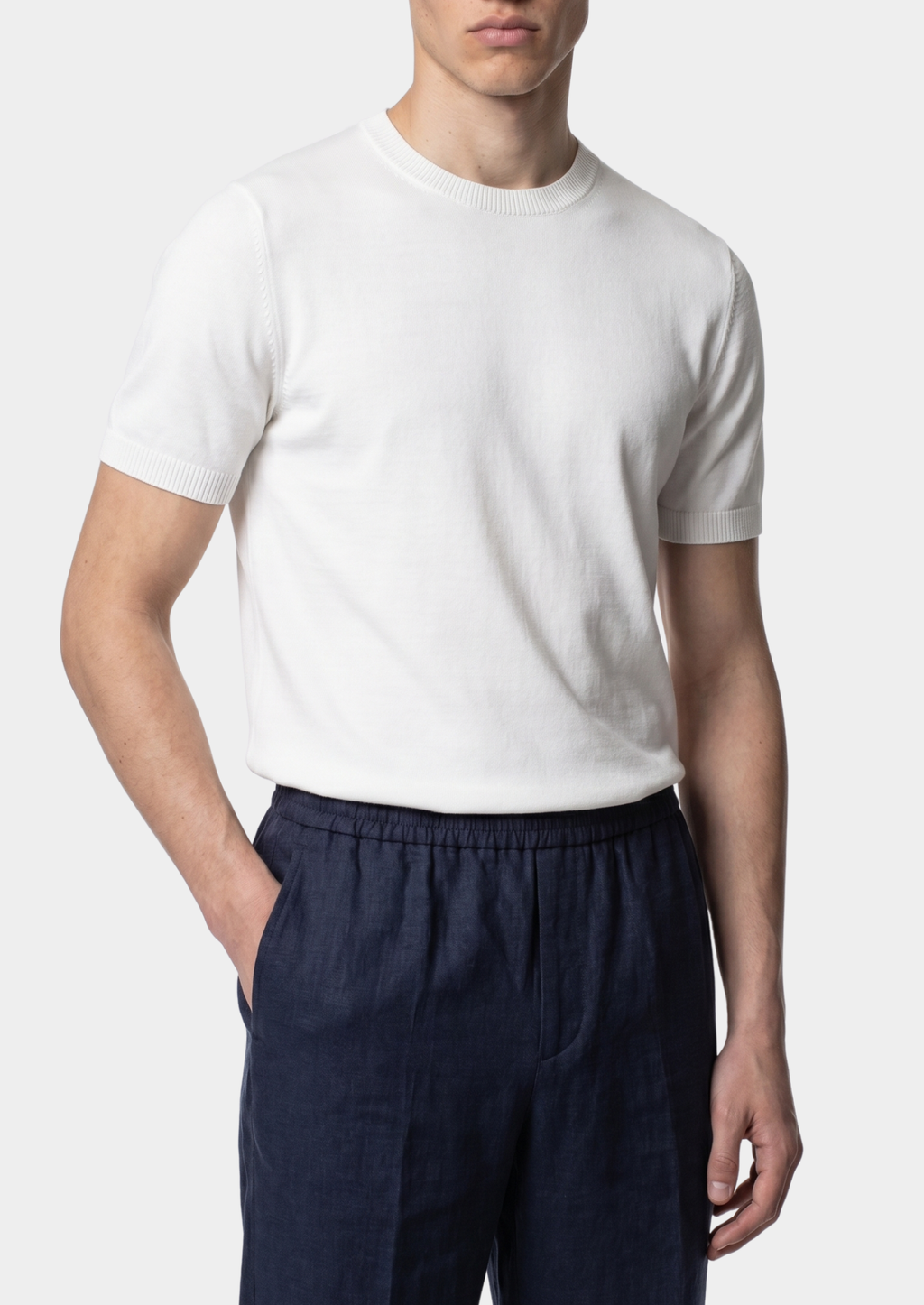 T-SHIRT ESSENTIEL BLANC EN MAILLE À COL ROND