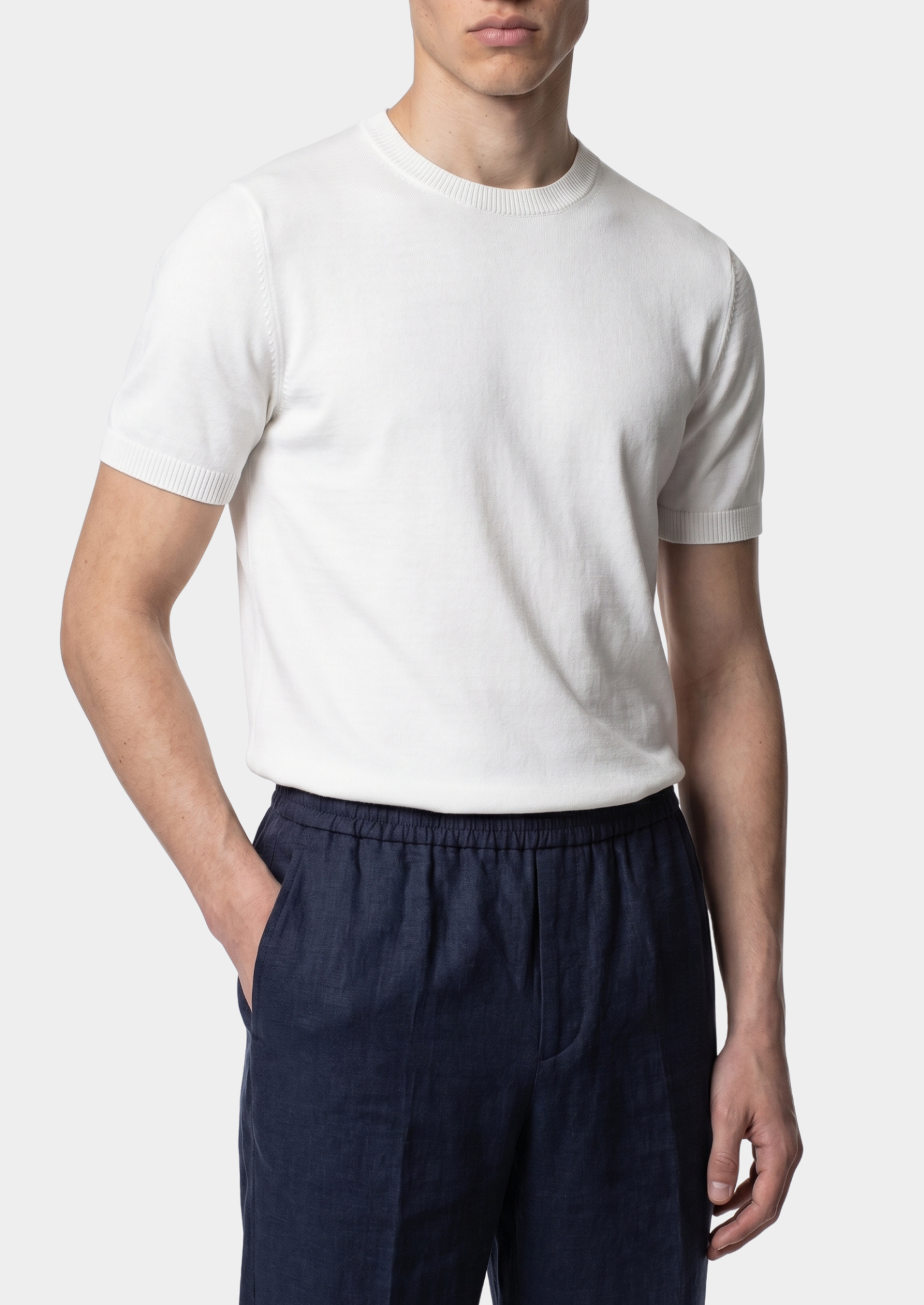 T-SHIRT ESSENTIEL BLANC EN MAILLE À COL ROND