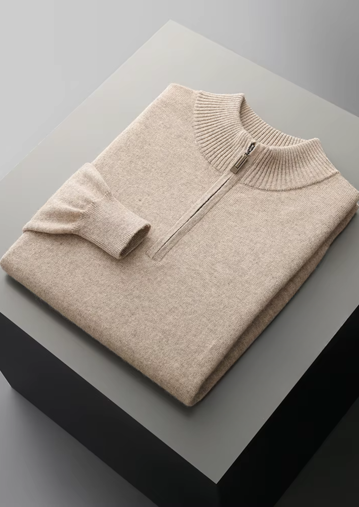 PULL EN LAINE MÉRINOS EXTRA-FINE PURE AVEC DEMI-FERMETURE ÉCLAIR