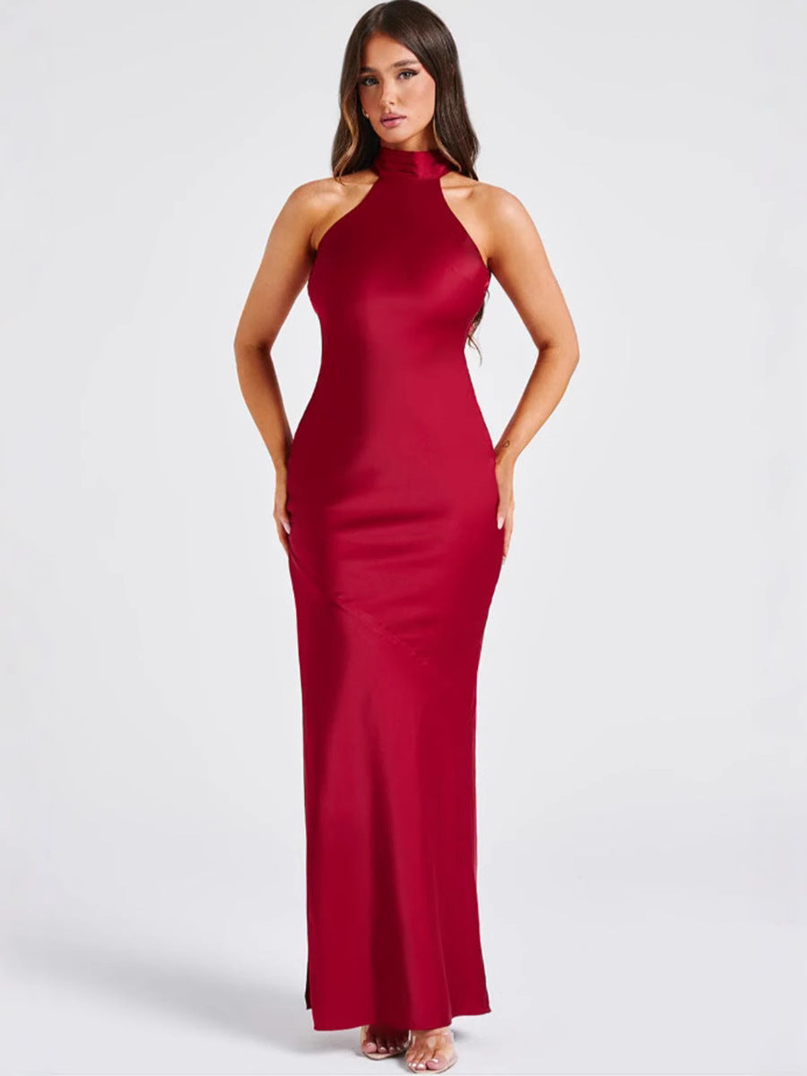 ZEYNEP | Robe longue en satin sophistiquée avec col halter