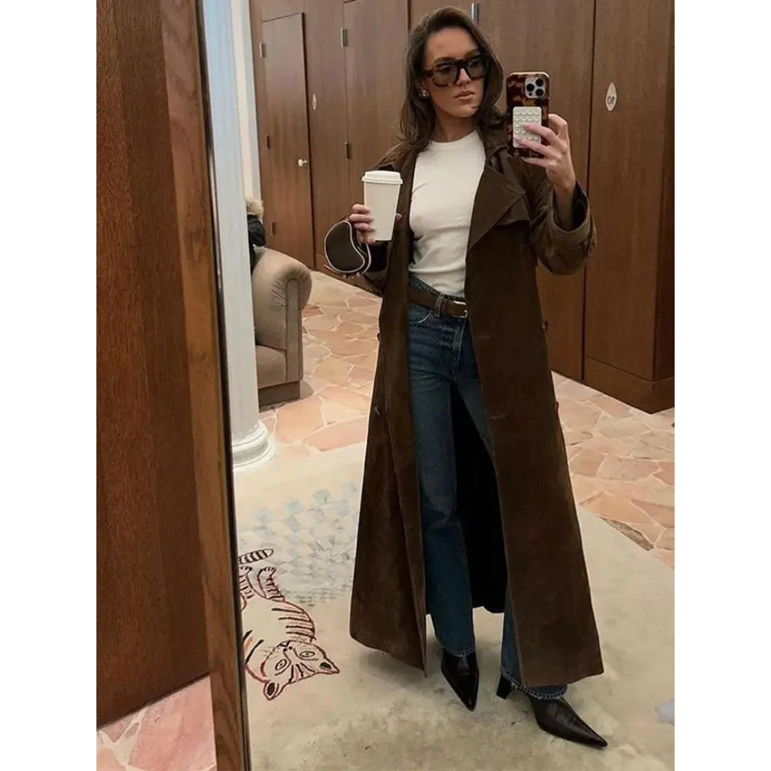 The Liora — Chestnut Suede Trench