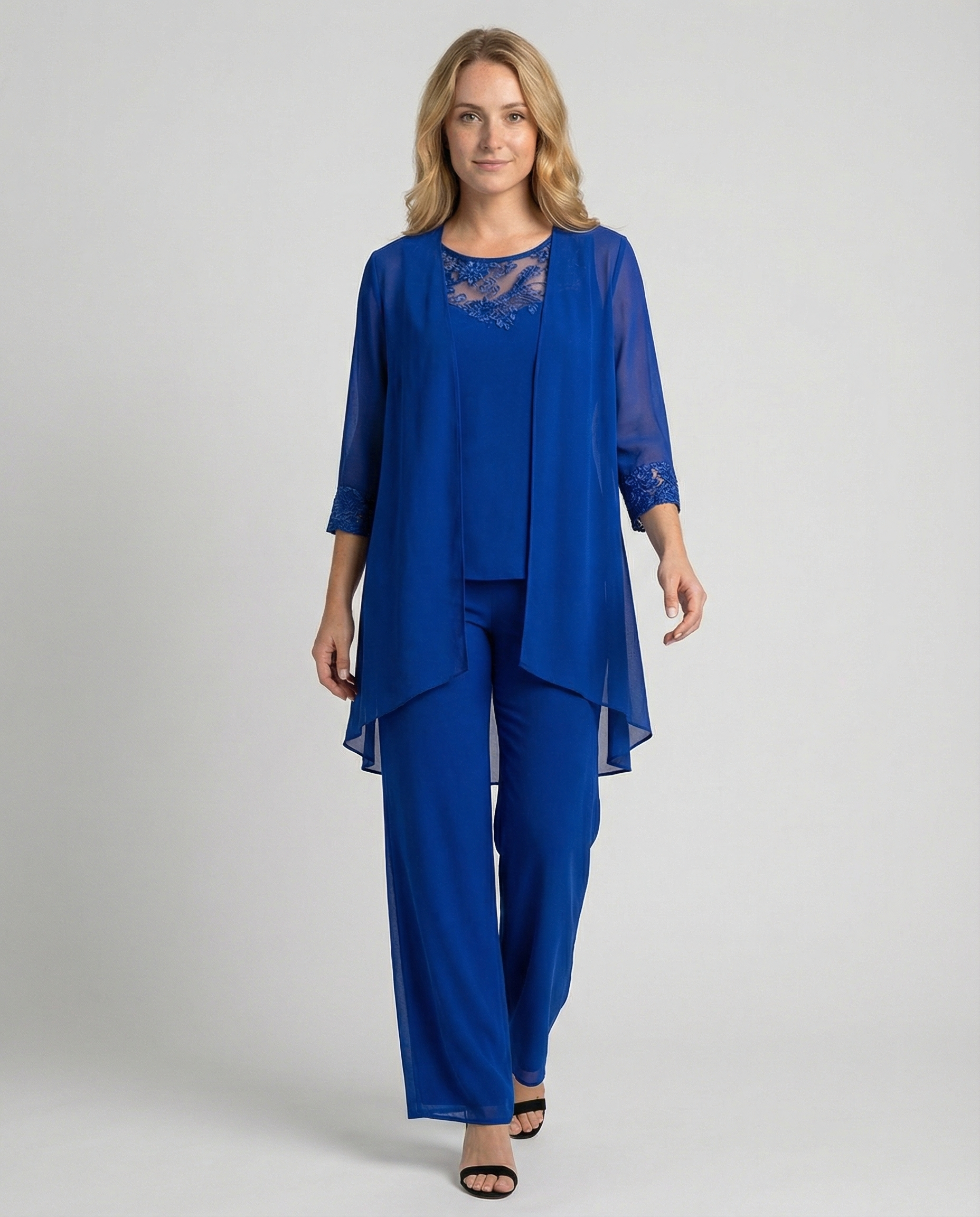 The Jolie — Lace-Trim Duster Set in Onyx