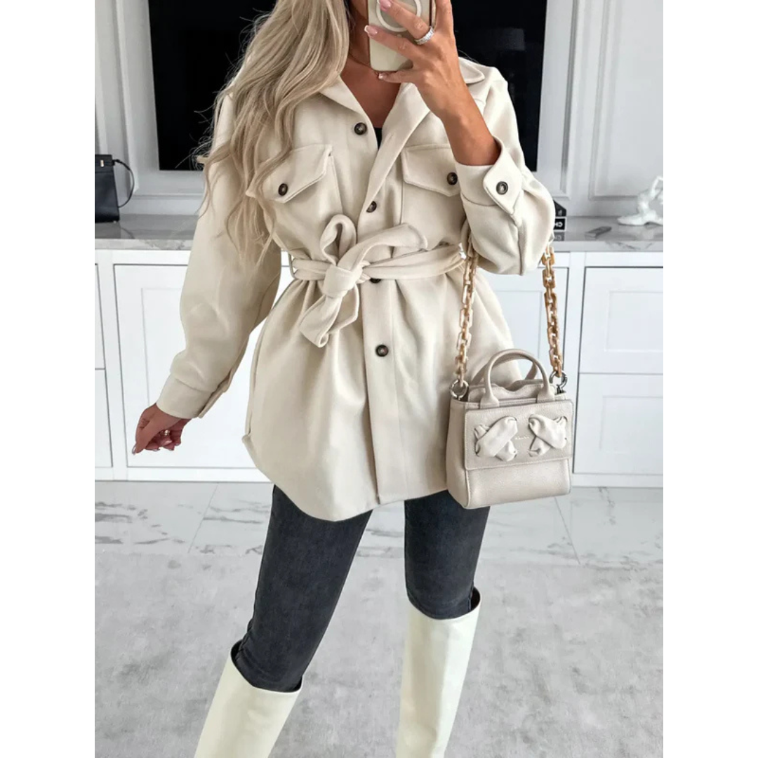 The Liora Belted Knit Jacket — Bone