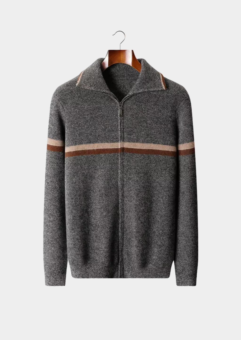 Cardigan zippé rayé en cachemire pur