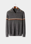 Cardigan zippé rayé en cachemire pur