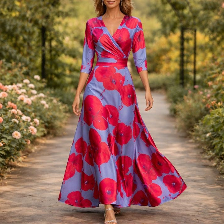Fleur™ - Robe florale élégante avec décolleté en V