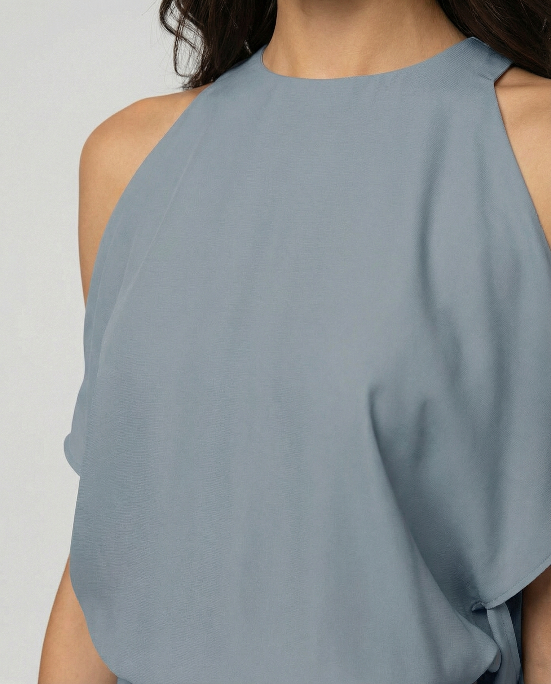 The Liora — Slate Cold-Shoulder Midi Dress
