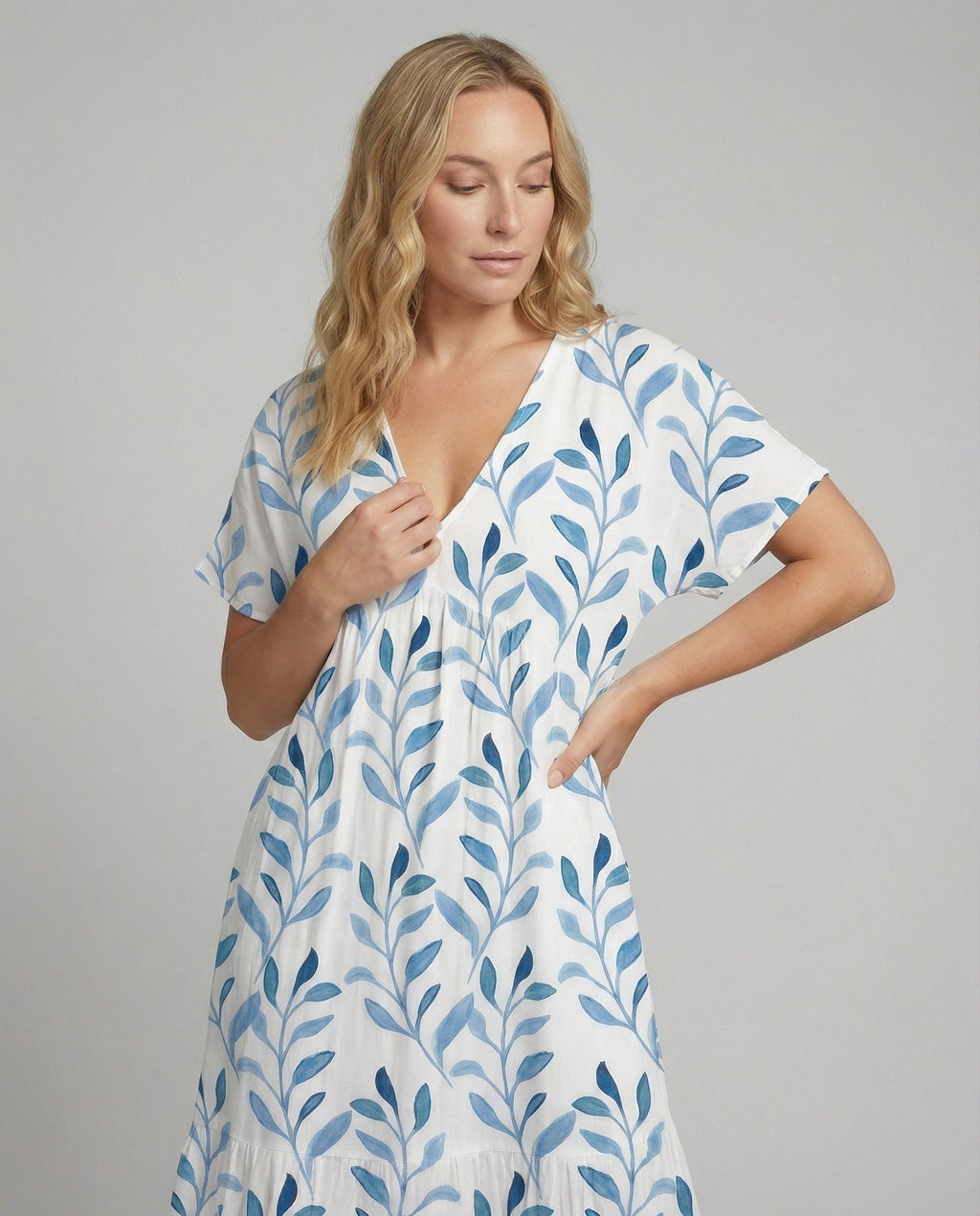 The Elara — Blue Leaf Maxi Dress