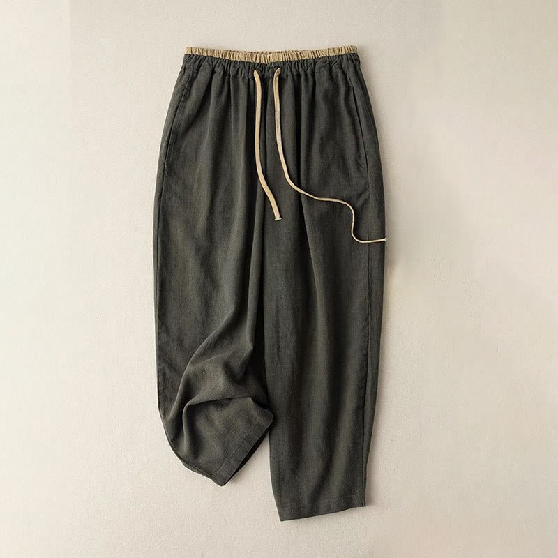 Pantalon Femme Bouddha Pierres Décontracté Uni en Coton et Lin à Cordon avec Poches