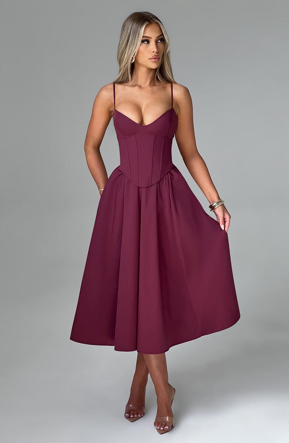 MAILEEN | Robe Midi Élégante avec Design Corset