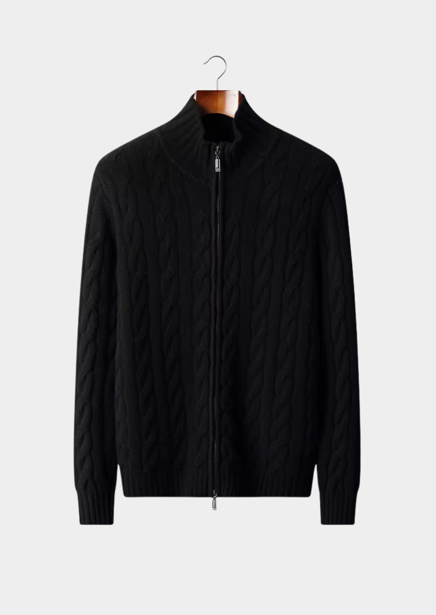 Cardigan en laine mérinos extra-fine pure avec design à double fermeture éclair et torsades