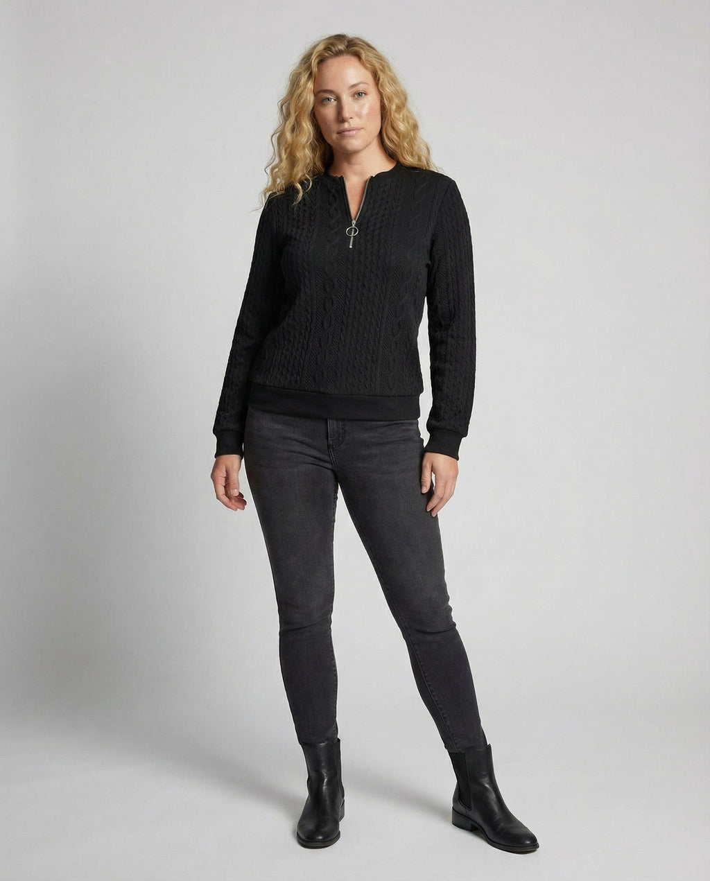 Anoushka Knit — Charcoal Zip Pullover