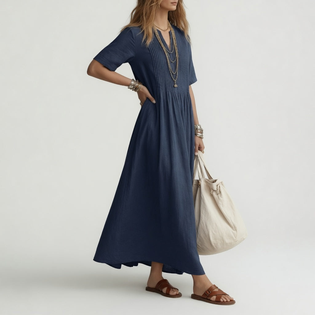 Pélagie™ — Robe longue en coton à col en V pour l'été