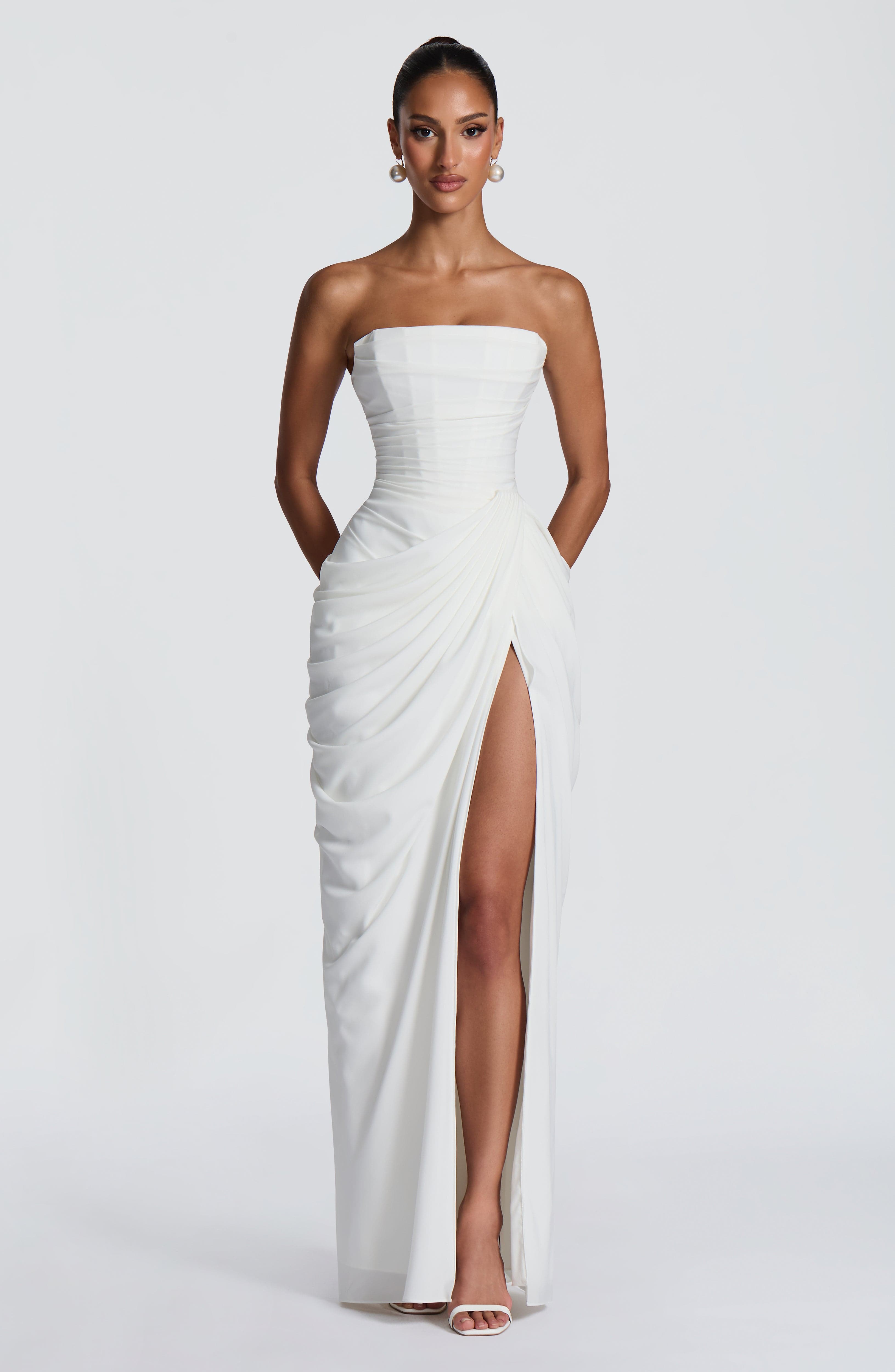 HANNAH | Robe Longue Sophistiquée avec Détail Drapé et Fente Haute