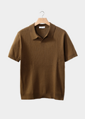 Polo côtelé caramel sans boutons