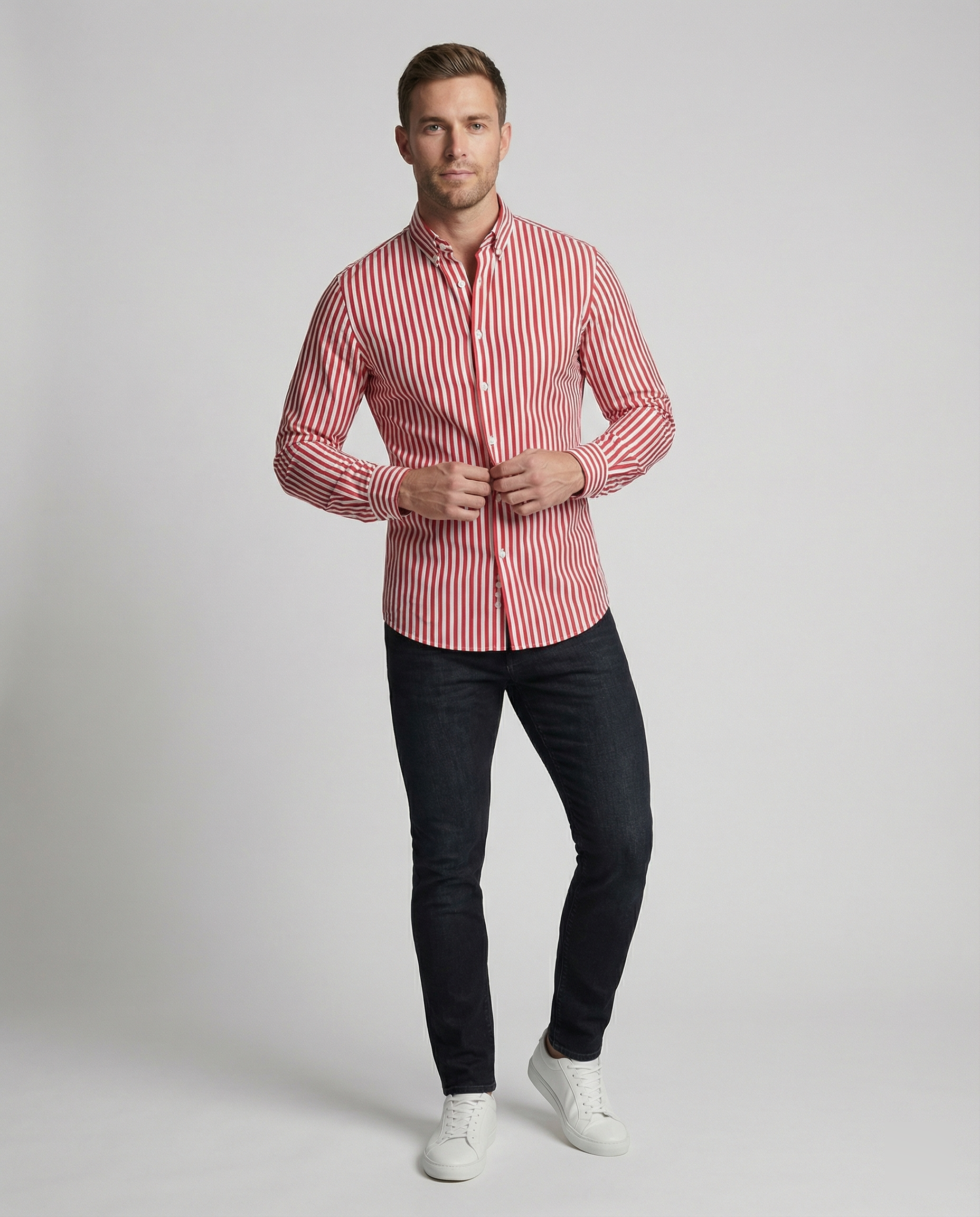 The Antonio Stripe — Scarlet Cotton Shirt