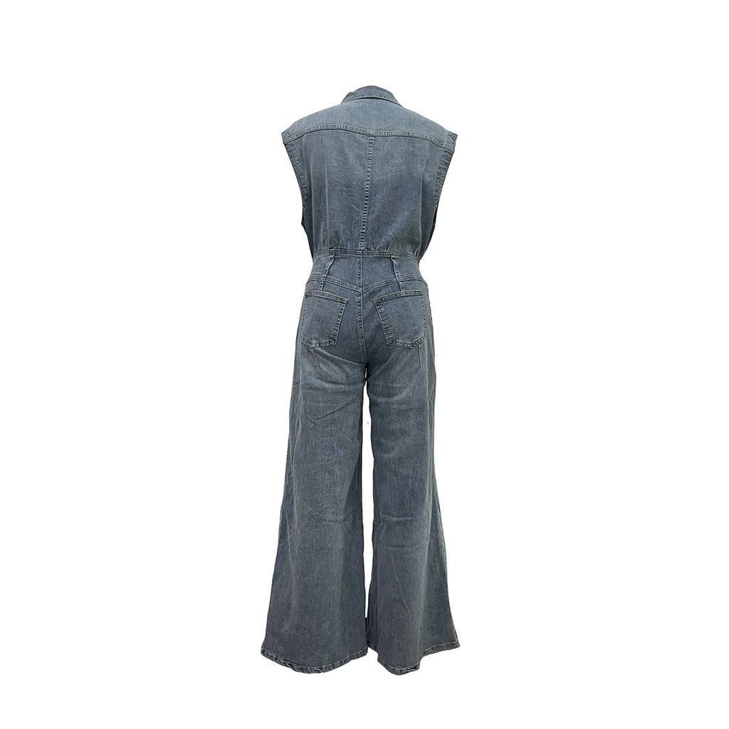 Stella | Combinaison en jean avec jambes larges et taille cintrée