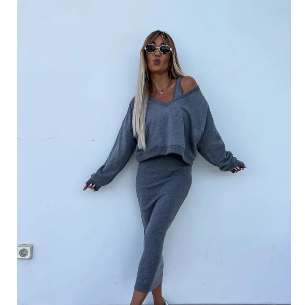 The Liora Set — Dune Cold-Shoulder Knit