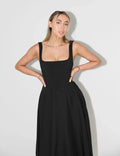 The Elara Midi — Noir Square Neck Dress