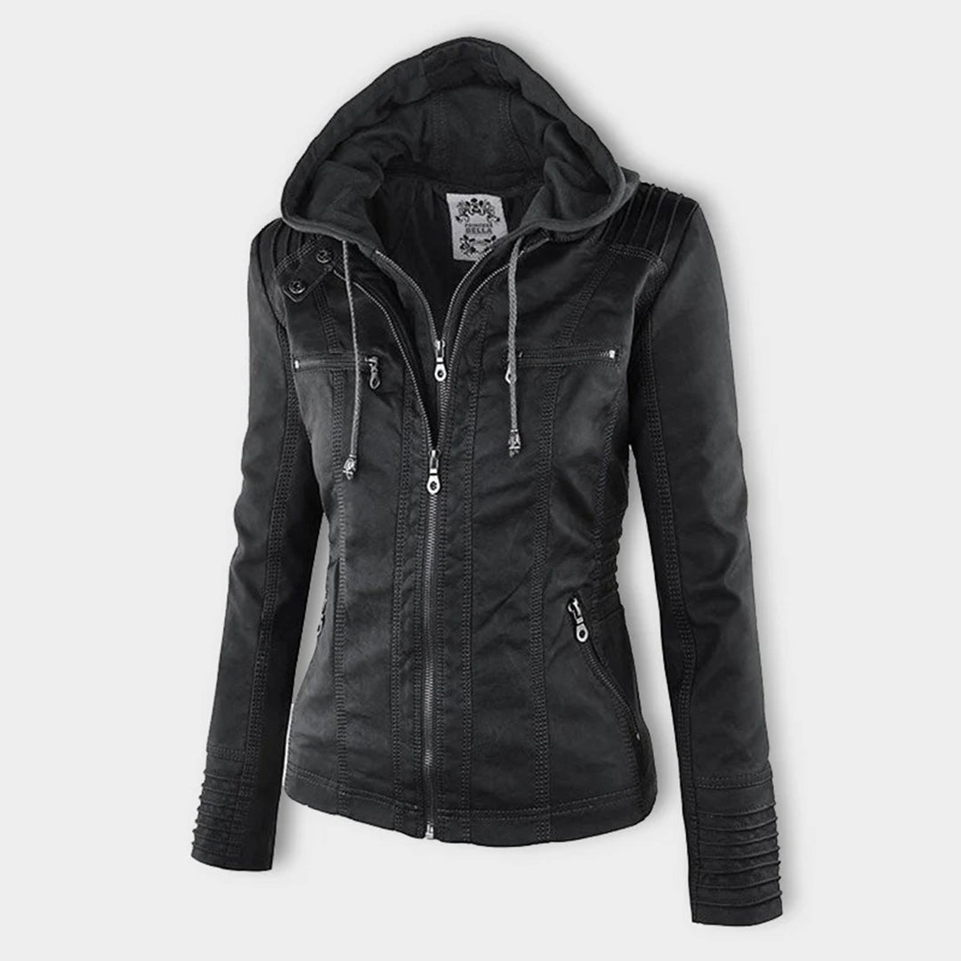 The Kaia — Weatherproof PU Hooded Jacket in Khaki