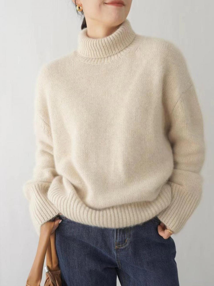 Olivera — Relaxed Turtleneck Knit in Sandstone