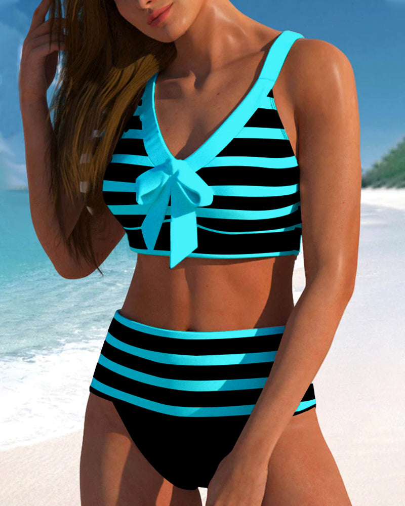 Laluna® | Bikini taille haute à rayures