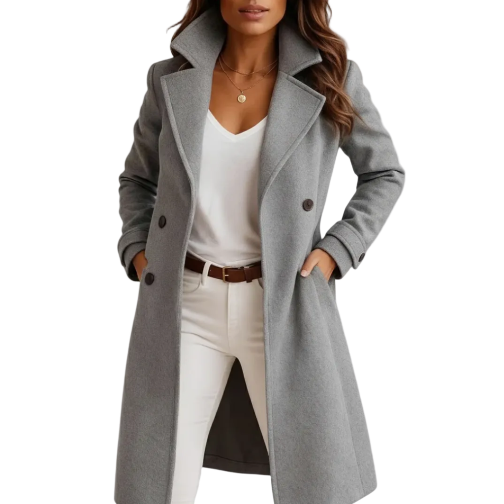 The Liora Coat — Graphite Double-Breasted Wool Blend