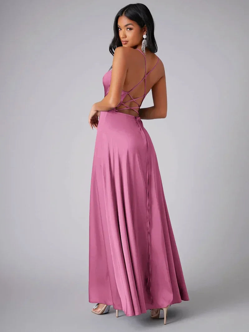Lucette — Silk Satin Maxi with Braided Back