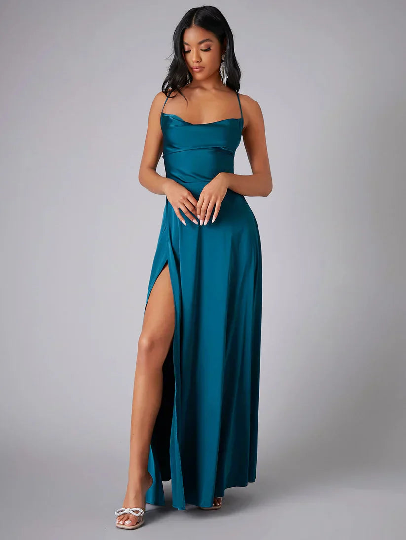 Lucette — Silk Satin Maxi with Braided Back