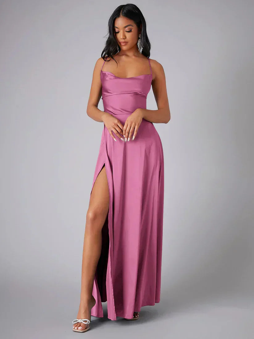 Lucette — Silk Satin Maxi with Braided Back