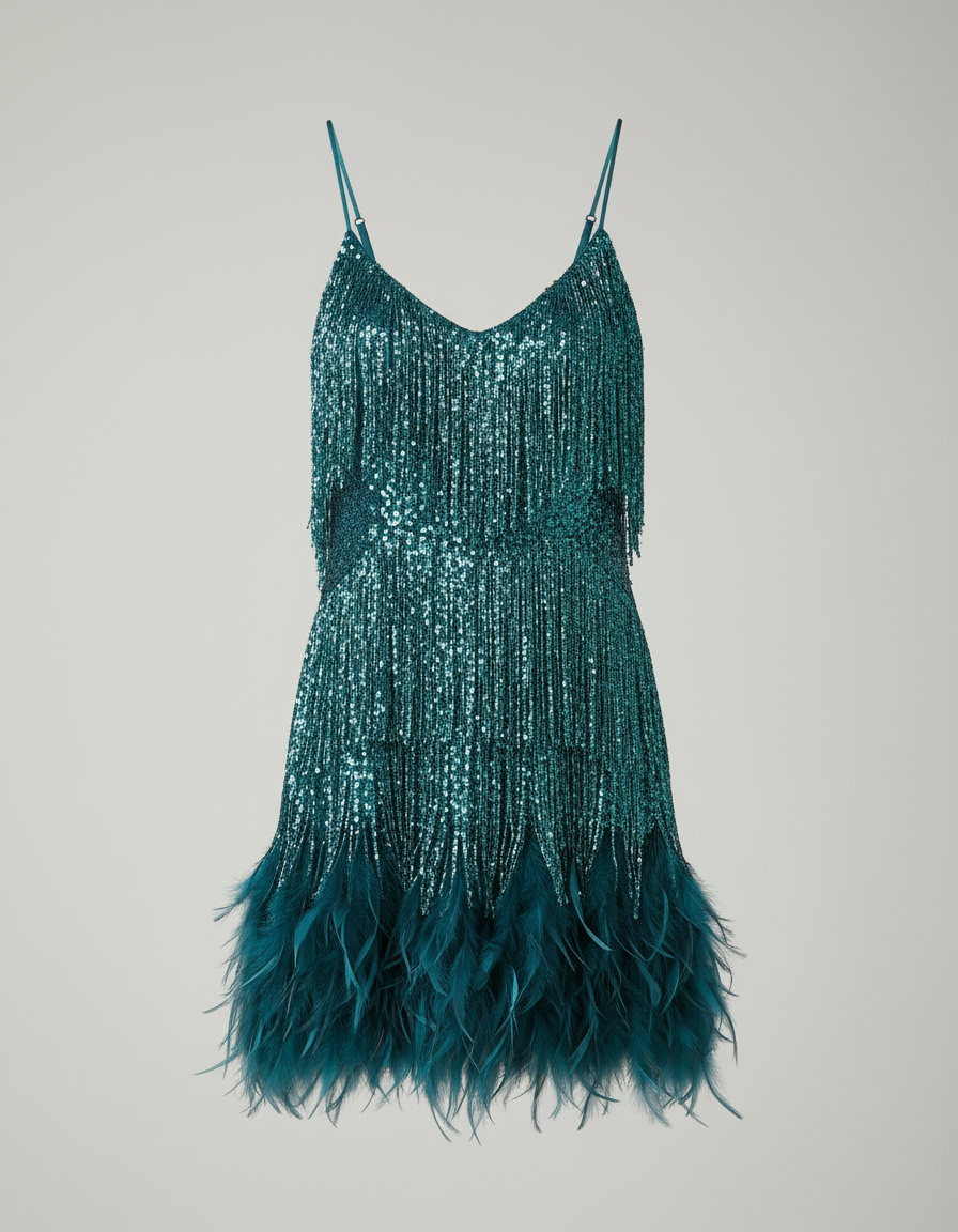 The Elira — Feathered Sequin Cocktail Dress