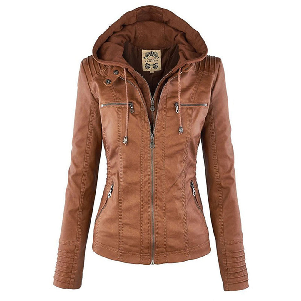 The Kaia — Weatherproof PU Hooded Jacket in Khaki