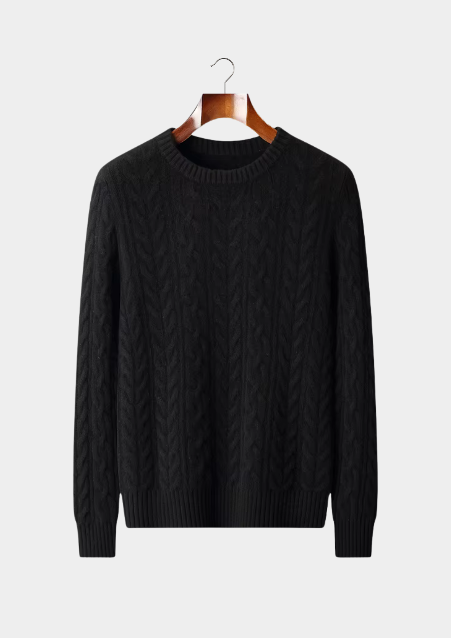 Pull ras du cou en laine mérinos pure extra-fine avec torsades