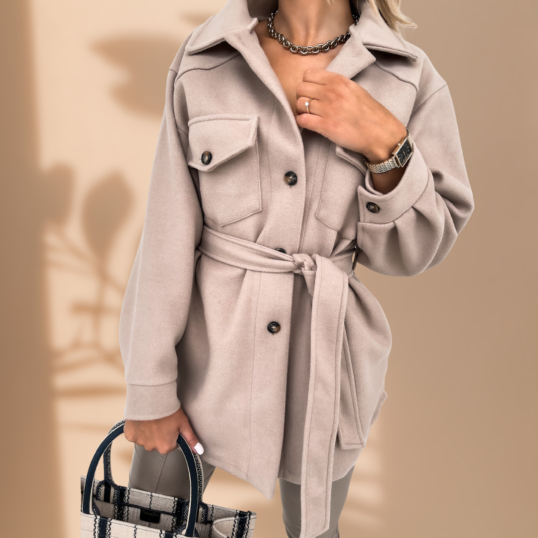 The Liora Belted Knit Jacket — Bone