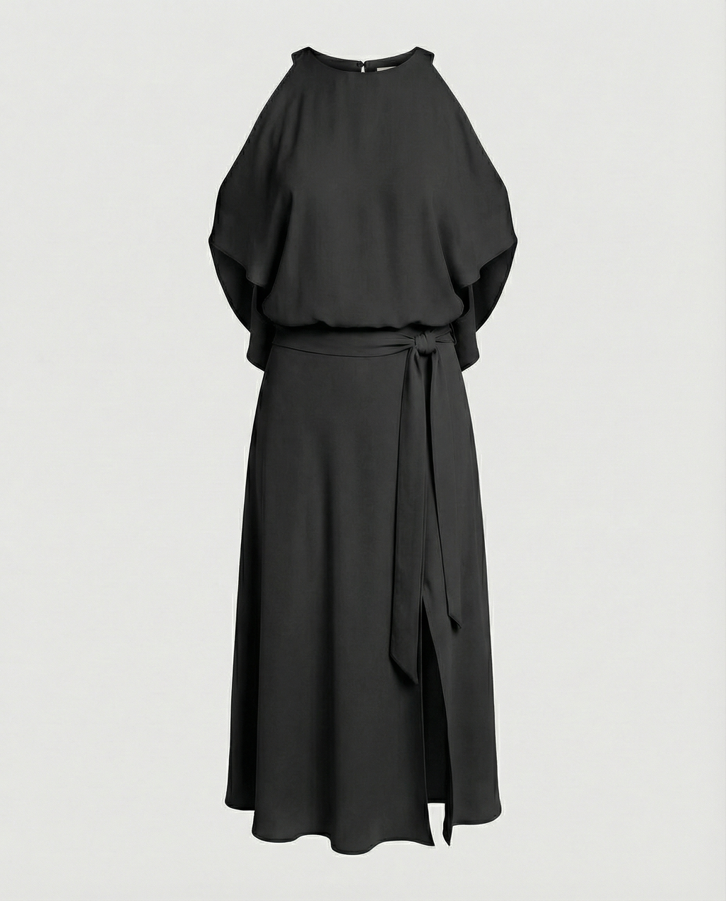 The Liora — Slate Cold-Shoulder Midi Dress