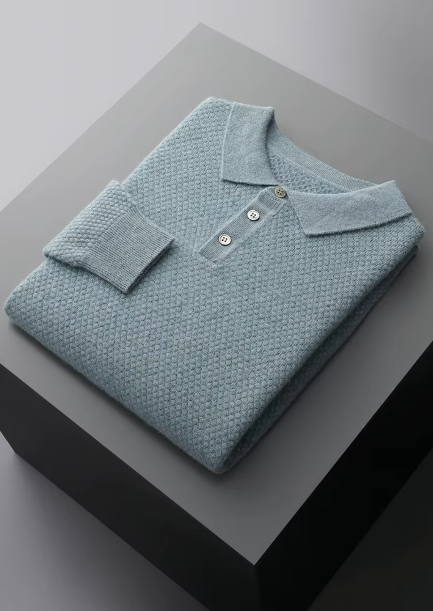 Pull polo texturé en cachemire premium