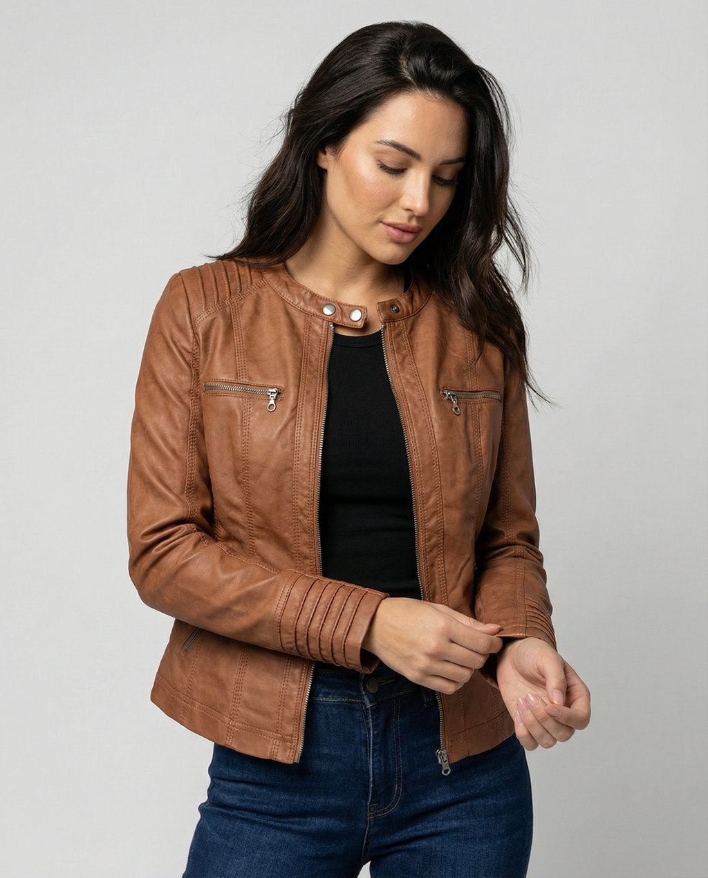 The Kaia — Weatherproof PU Hooded Jacket in Khaki