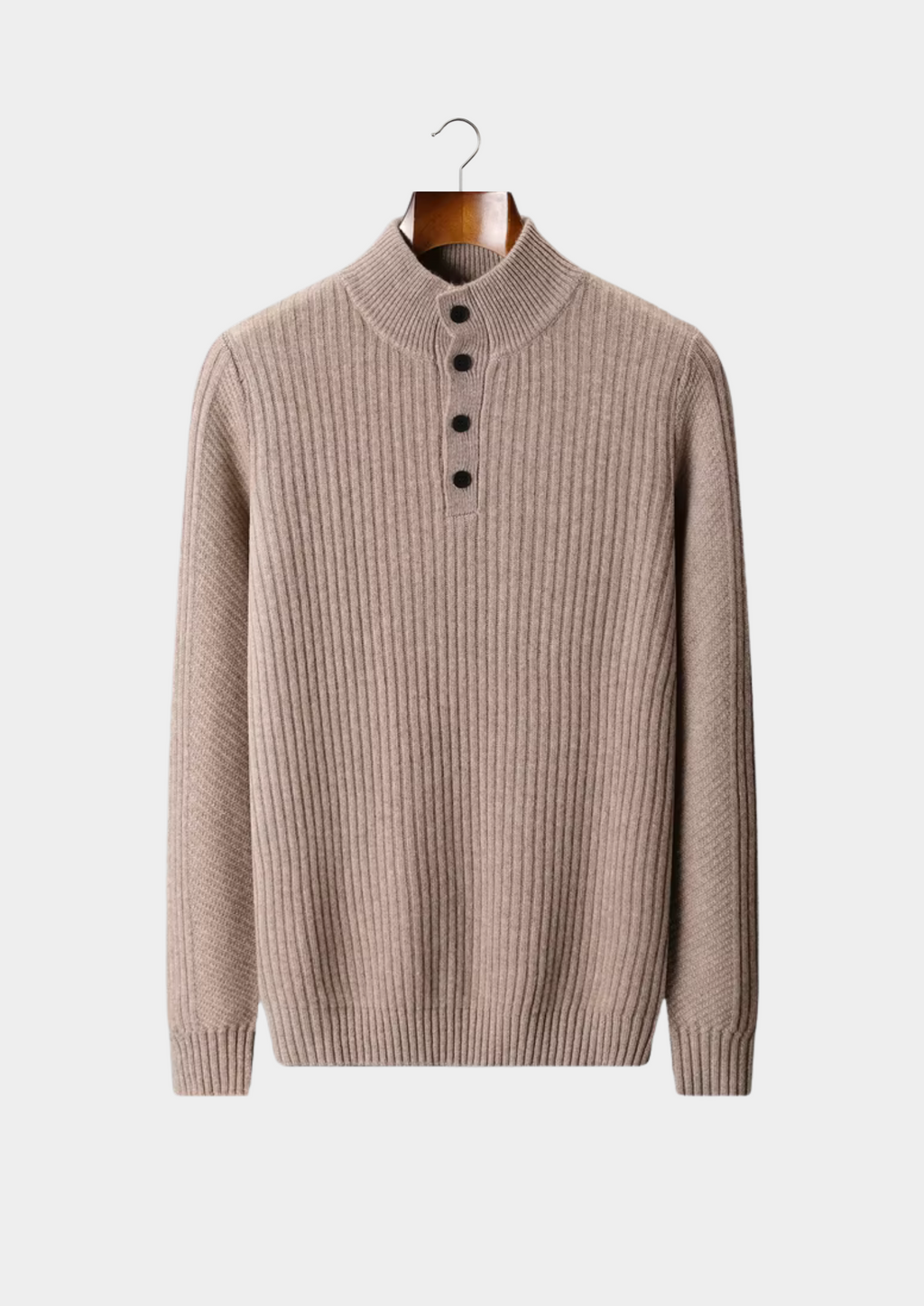 Pull Henley côtelé en laine mérinos extra-fine pure