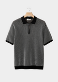 Polo noir texturé à motifs géométriques avec fermeture éclair