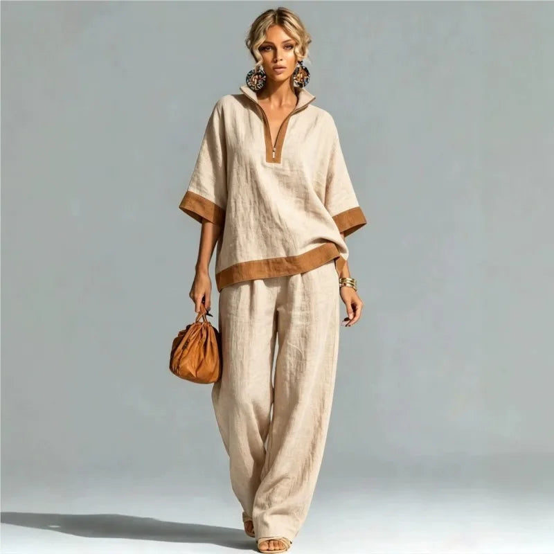 Ensemble coordonné pour femme style lin vintage