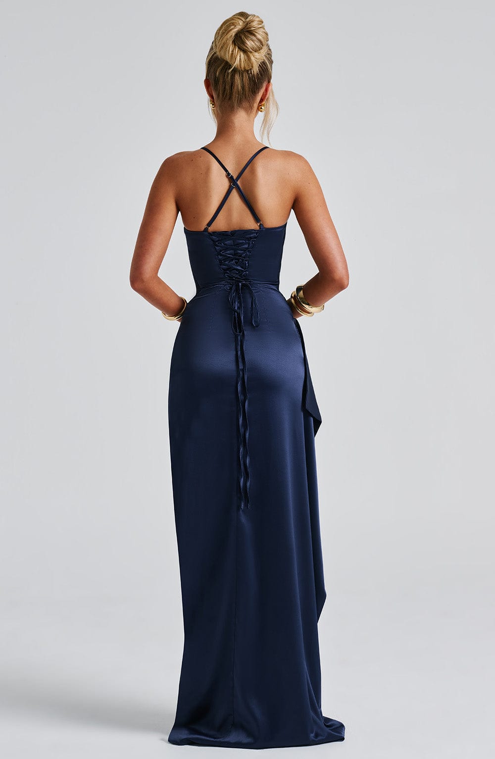 The Liora — Midnight Satin Maxi